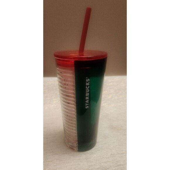 Starbucks Other - Starbucks Christmas 2021 Red Green Clear Glass Tumbler Cup 18oz Holiday Ribbed